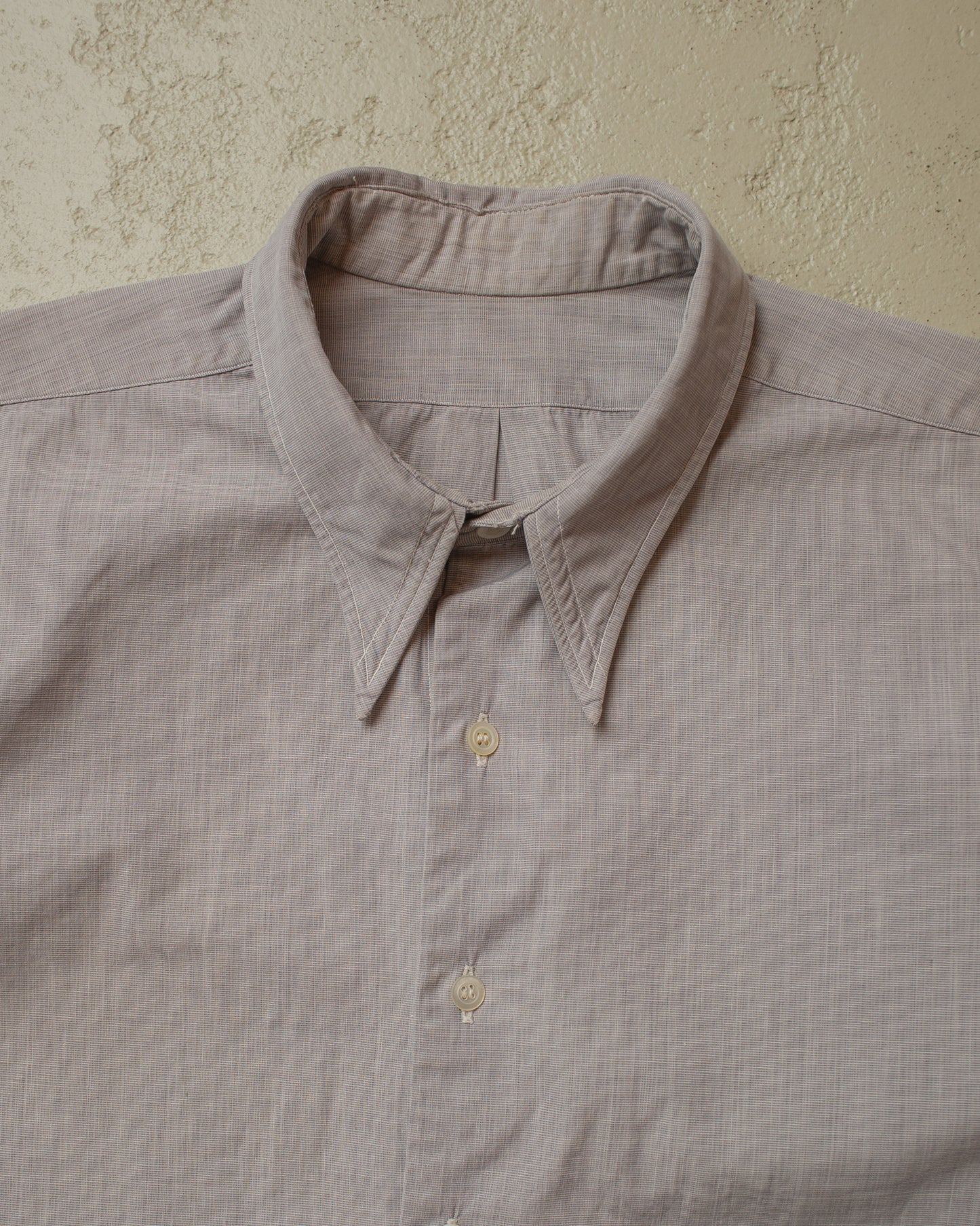 1930s/40s German Spearpoint Collar Short Sleeve Shirt grey/blue - M