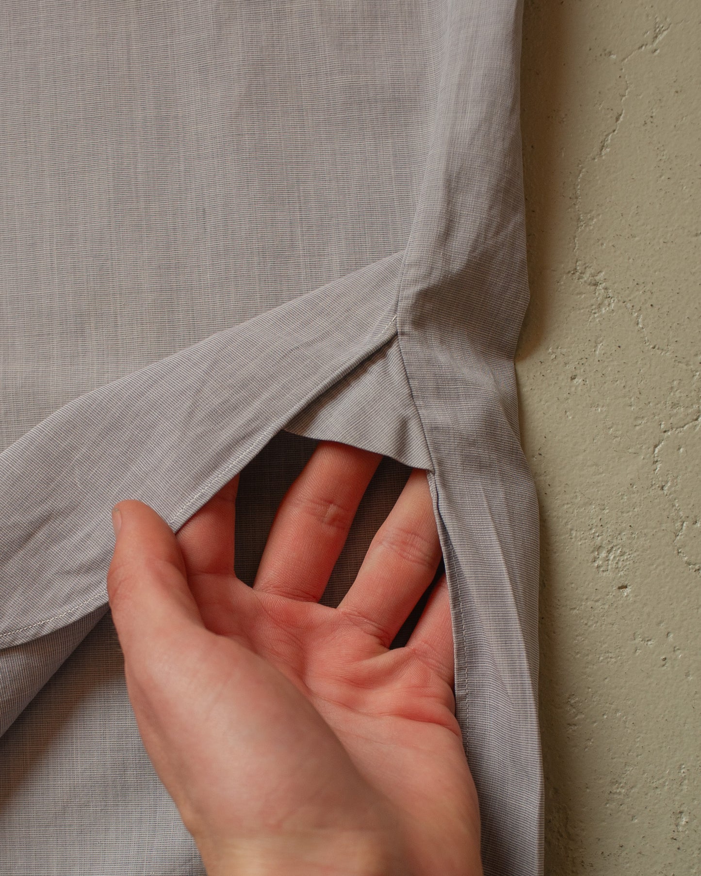 1930s/40s German Spearpoint Collar Short Sleeve Shirt grey/blue - M