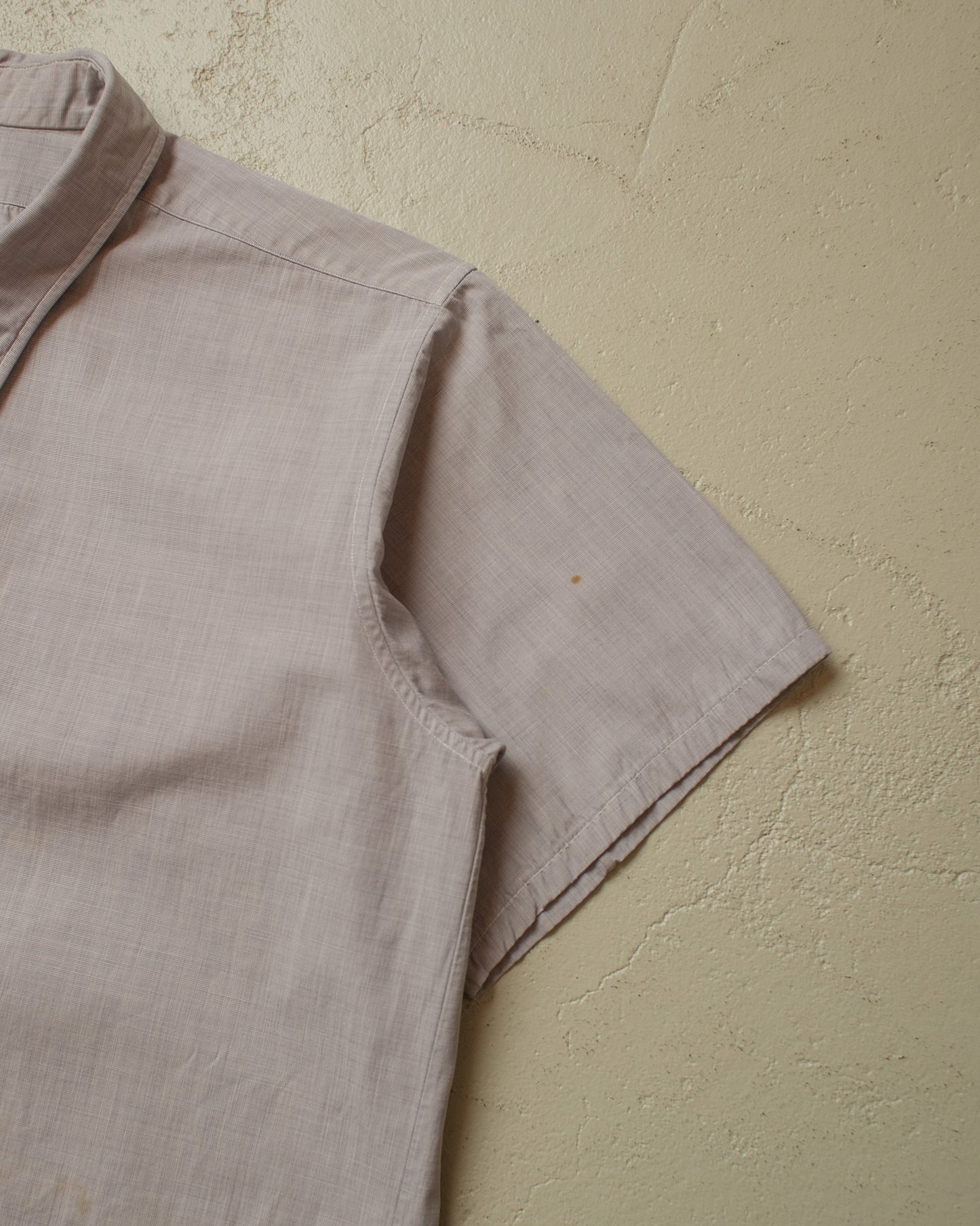 1930s/40s German Spearpoint Collar Short Sleeve Shirt grey/blue - M