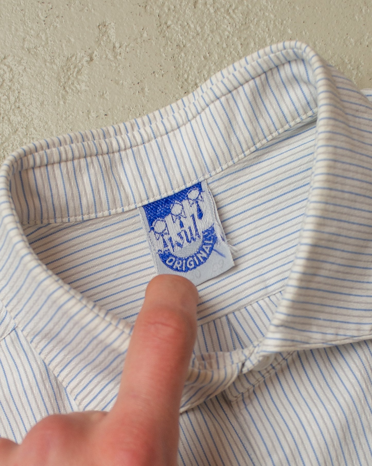 1920/30s German "wul" striped Kent Collar Shirt white - L