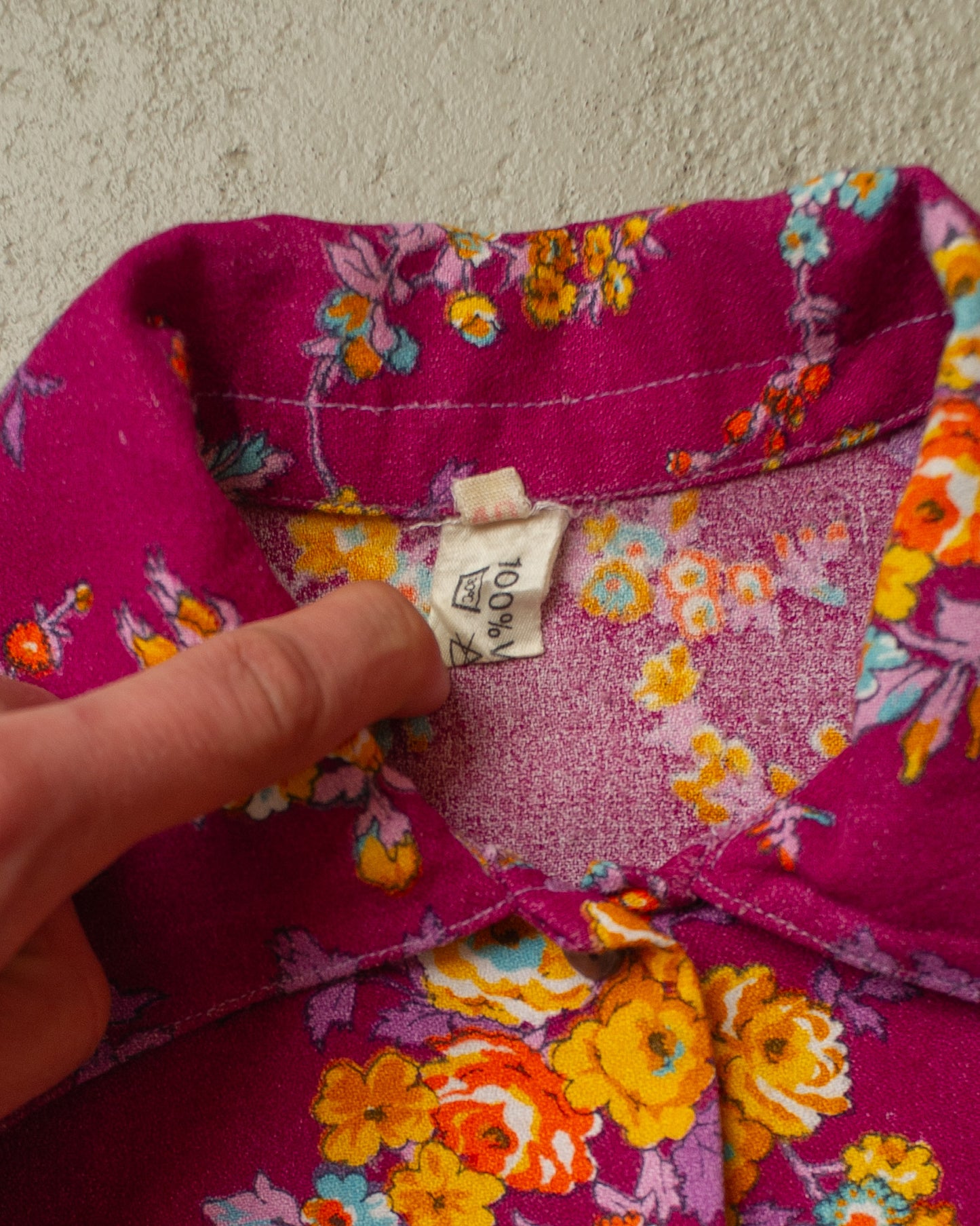 1970s Womens Flower Print Point Collar Shirt purple - M