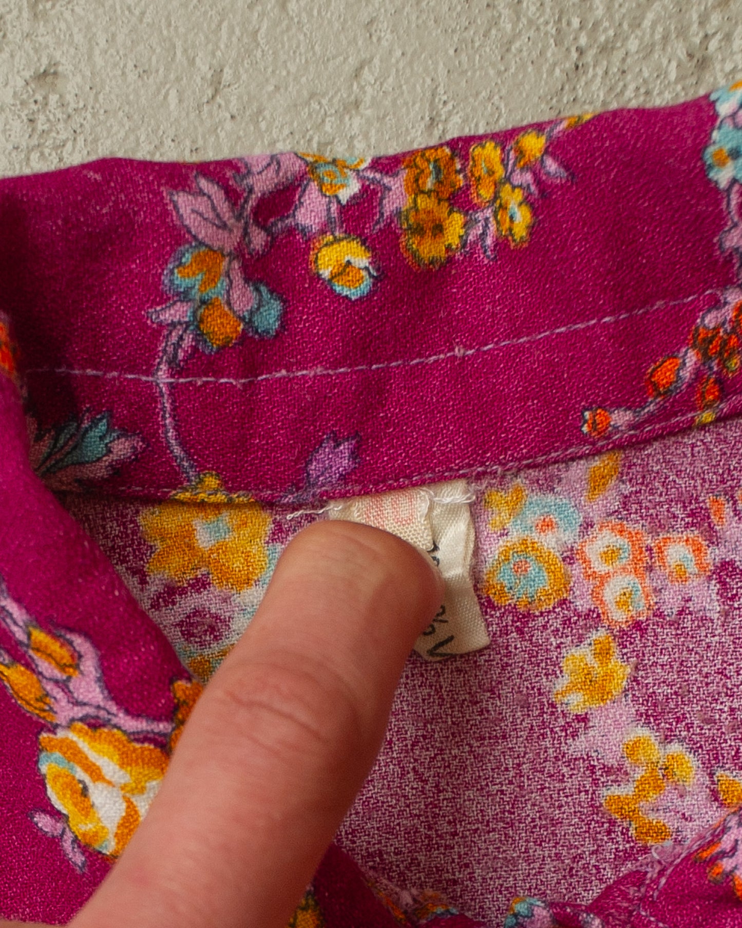 1970s Womens Flower Print Point Collar Shirt purple - M