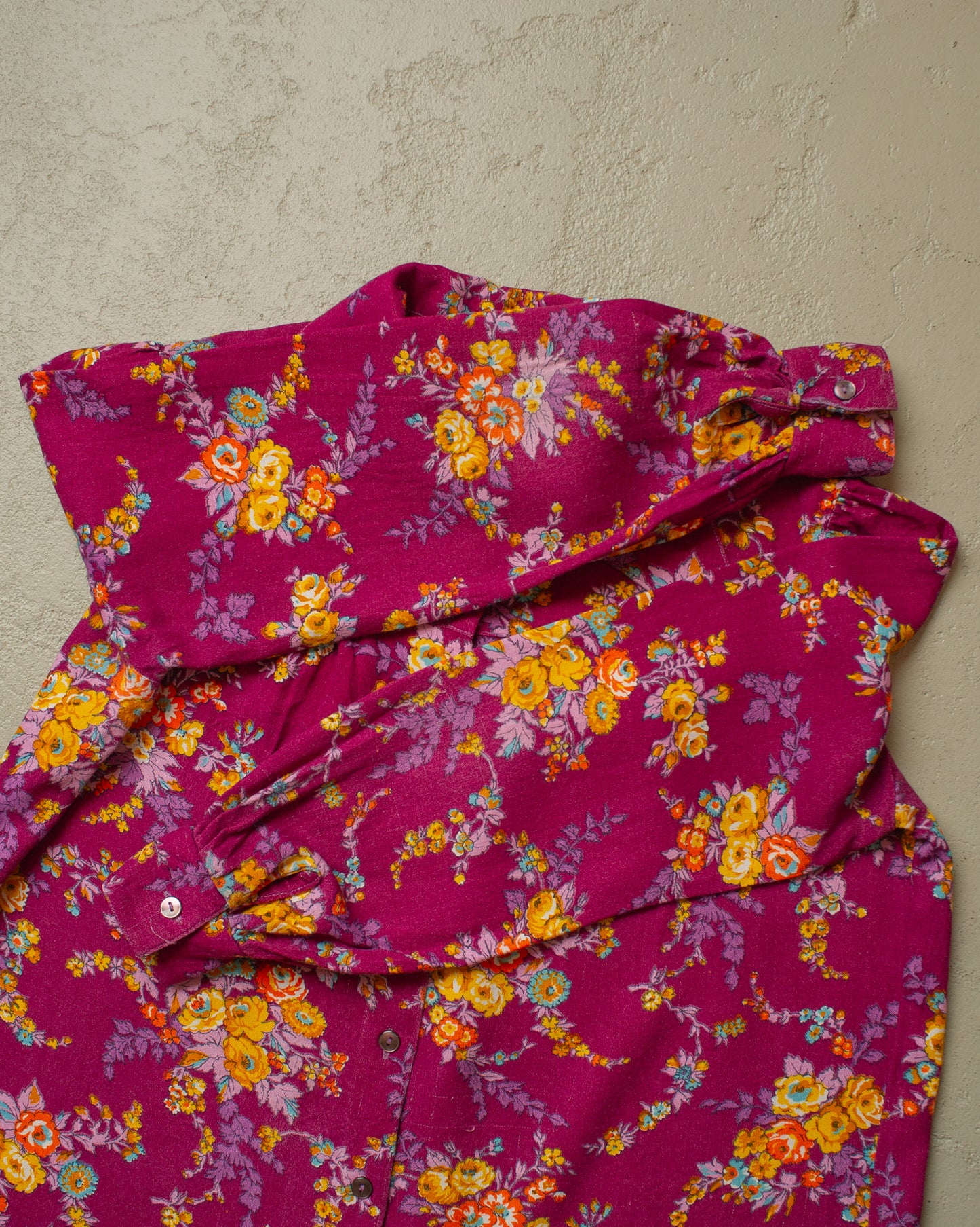 1970s Womens Flower Print Point Collar Shirt purple - M