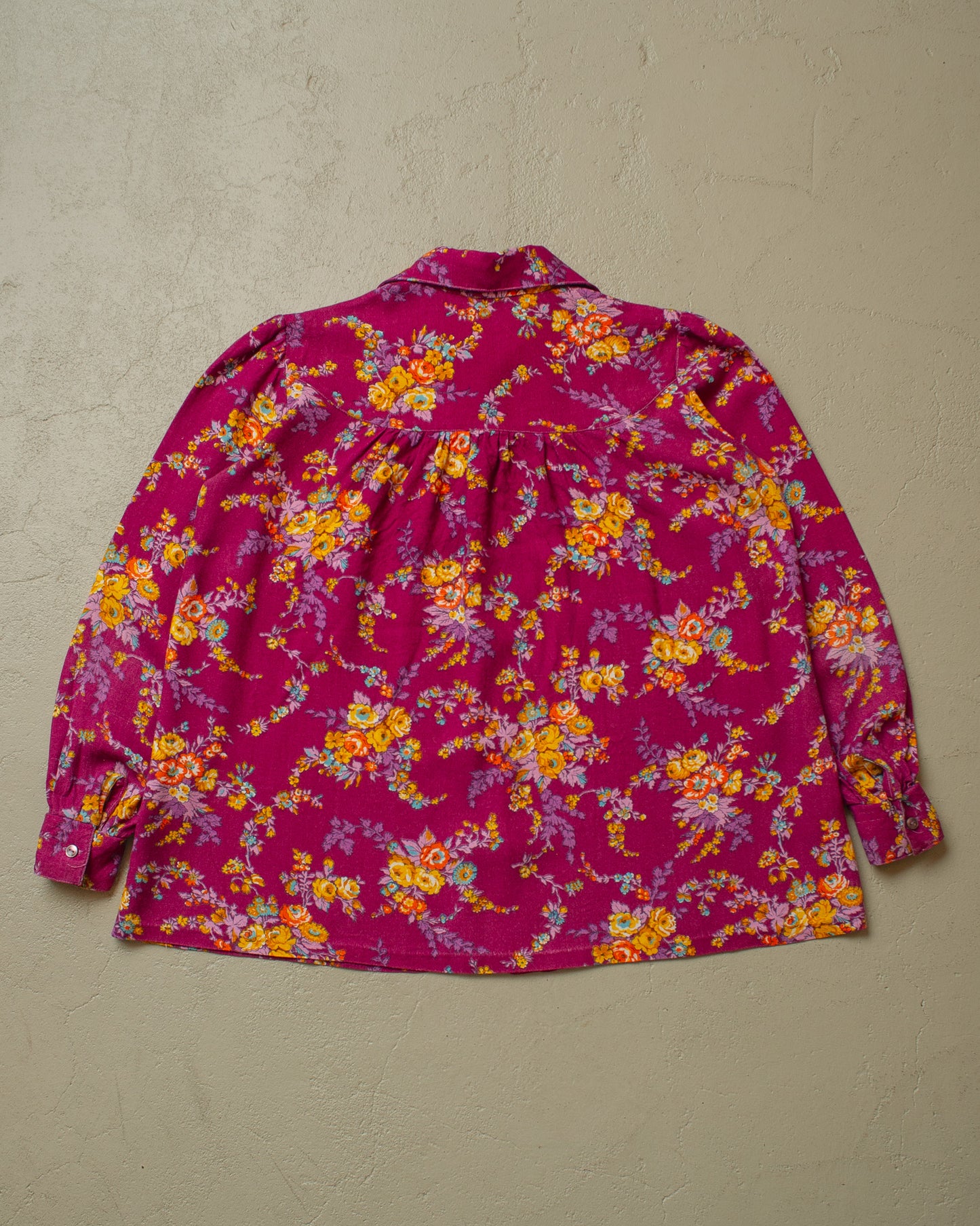 1970s Womens Flower Print Point Collar Shirt purple - M