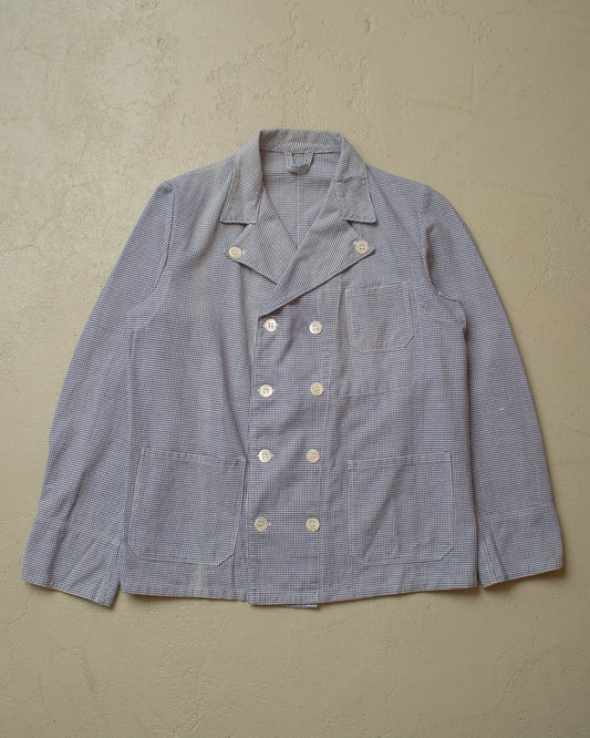 1950s Double Breasted Butchers Work Jacket blue - S/M