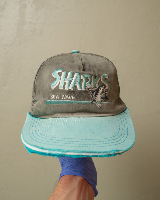 1990s distressed Sea Wave Sharks Two Tone Snapback black/blue