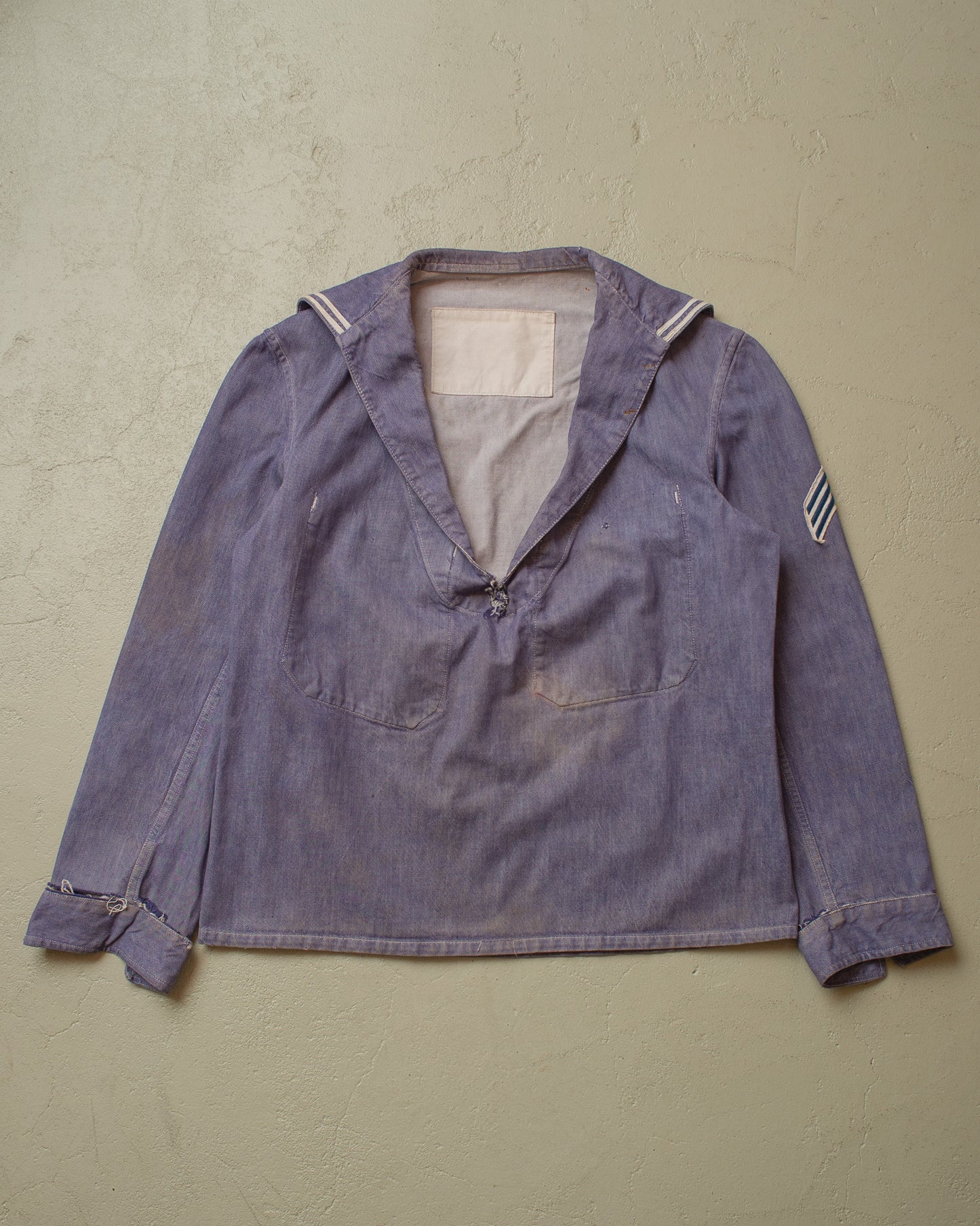 1950s distressed French Navy Denim Pullover Shirt blue - M
