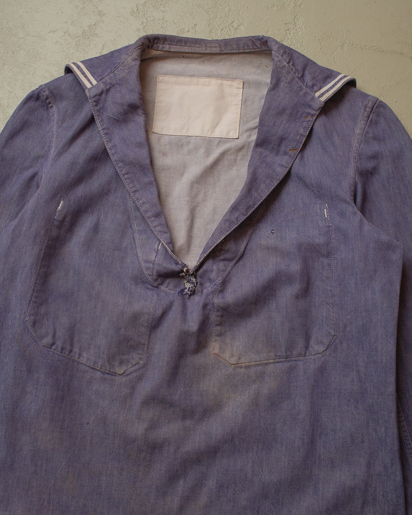 1950s distressed French Navy Denim Pullover Shirt blue - M