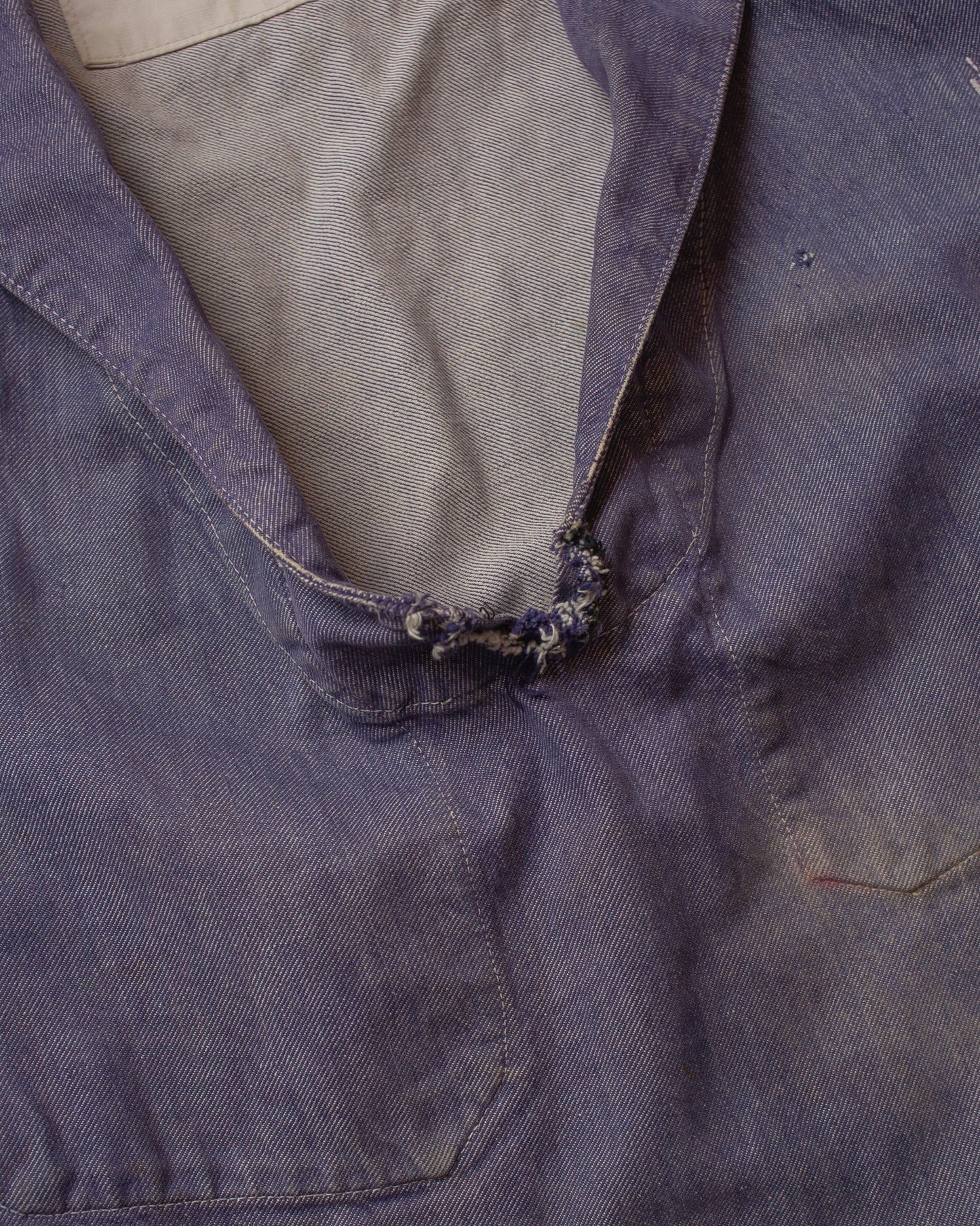 1950s distressed French Navy Denim Pullover Shirt blue - M