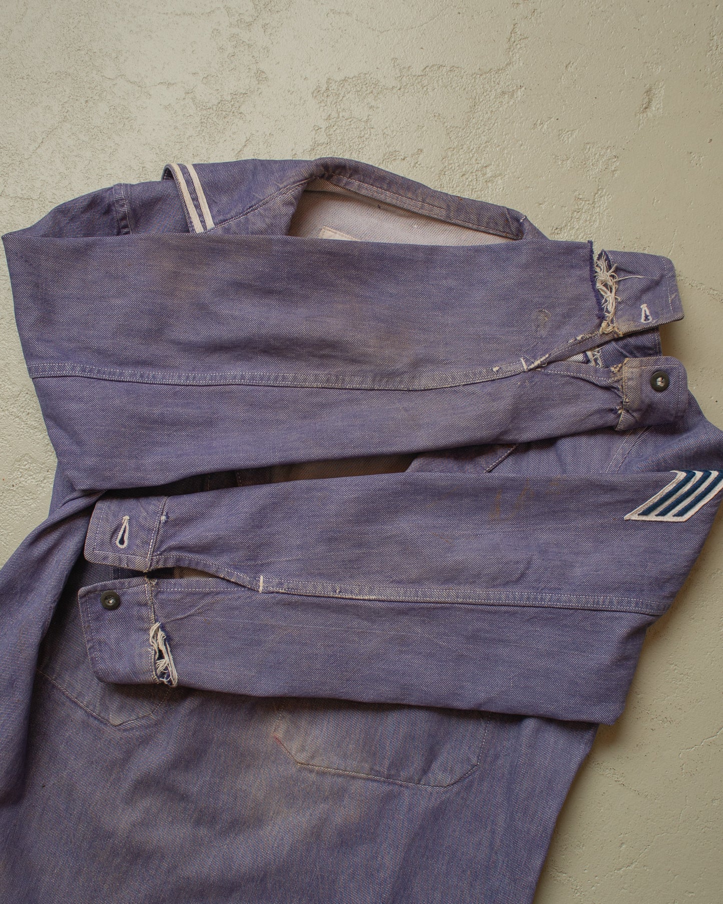 1950s distressed French Navy Denim Pullover Shirt blue - M