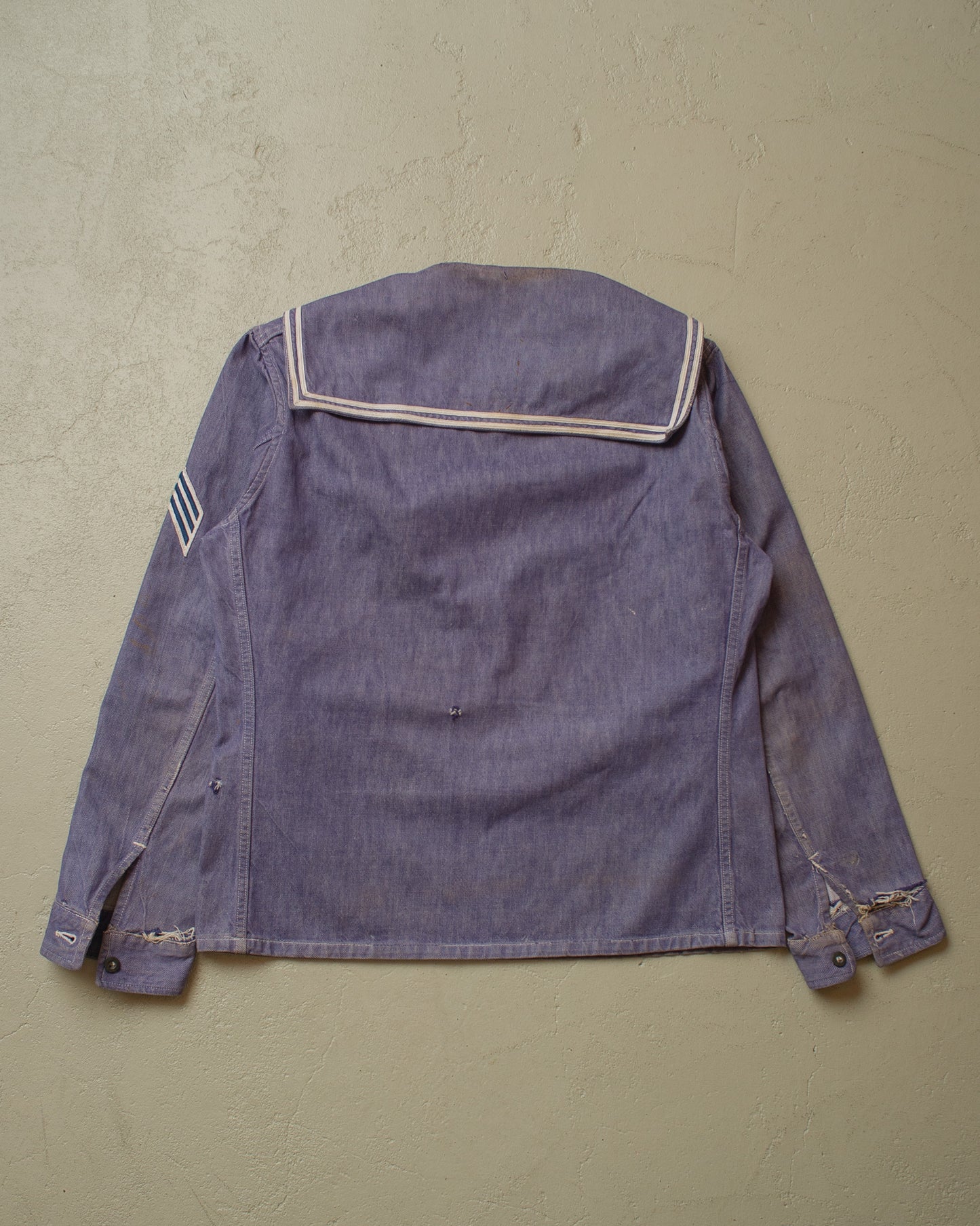 1950s distressed French Navy Denim Pullover Shirt blue - M