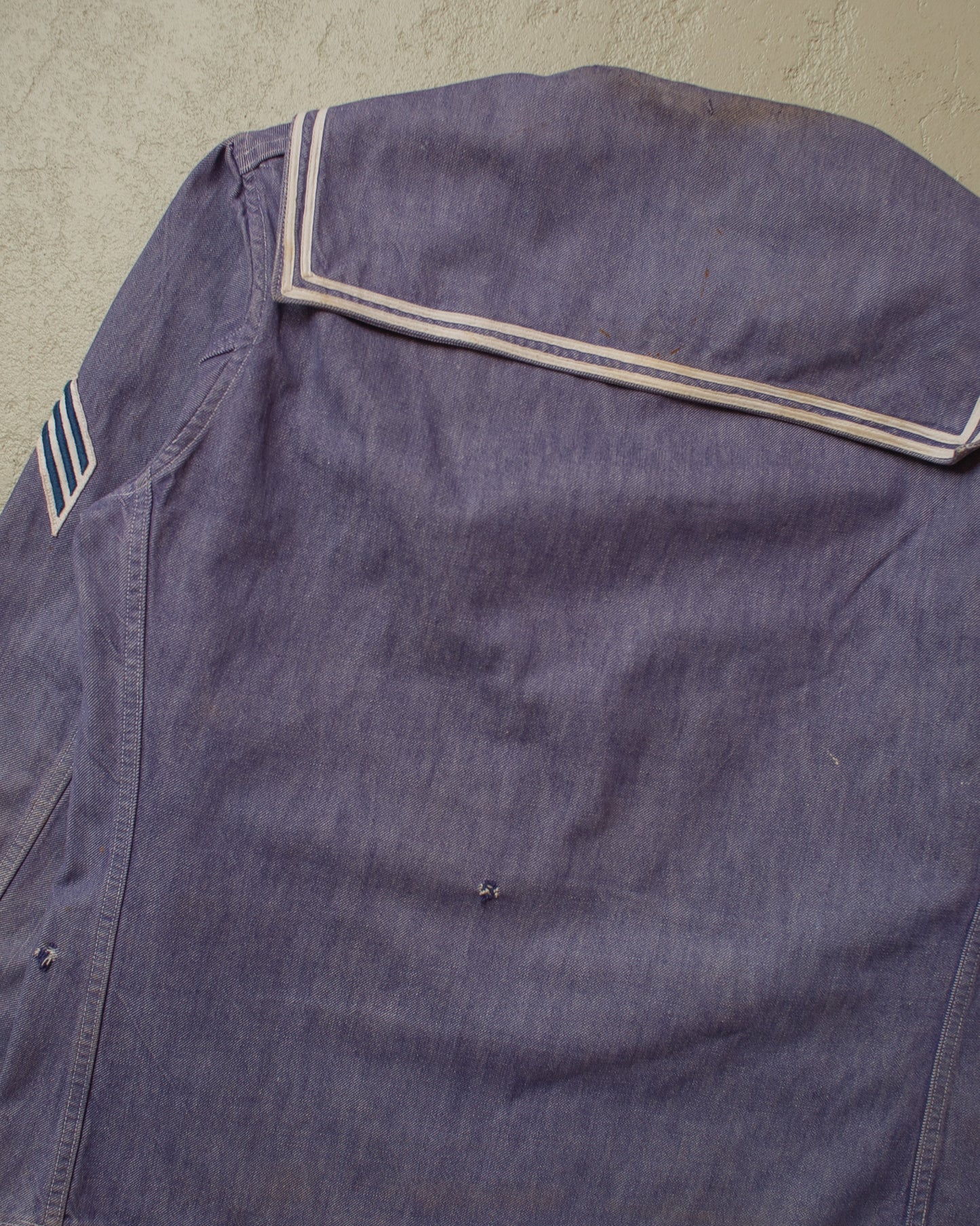 1950s distressed French Navy Denim Pullover Shirt blue - M