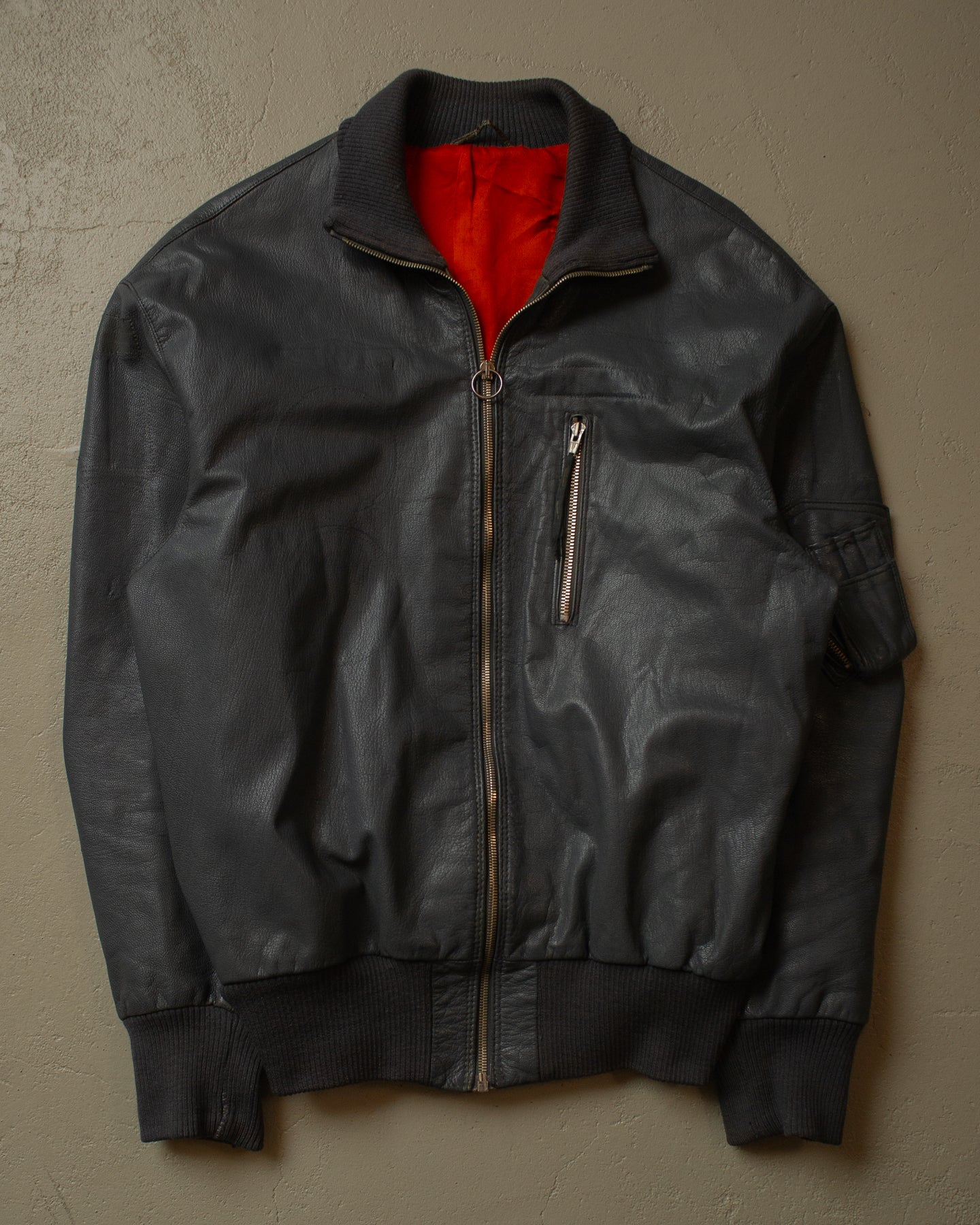 90s German Army Leather Pilot Jacket grey - L/XL