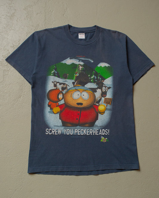 1998 South Park "Screw You Peckerheads" T-shirt blue - L/XL