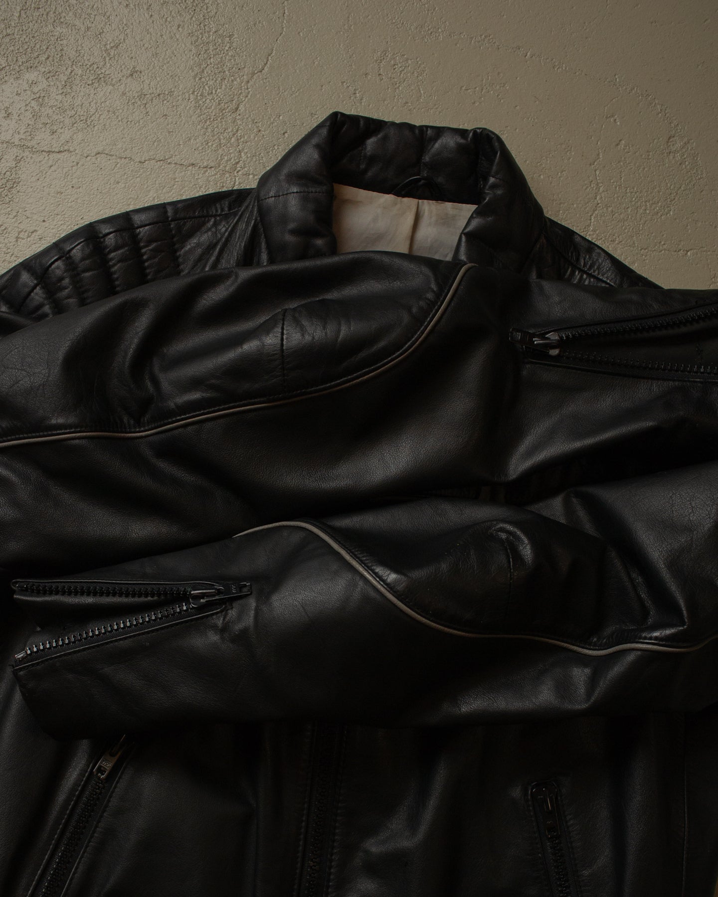 80s BMW Leather Biker Jacket black - M/L