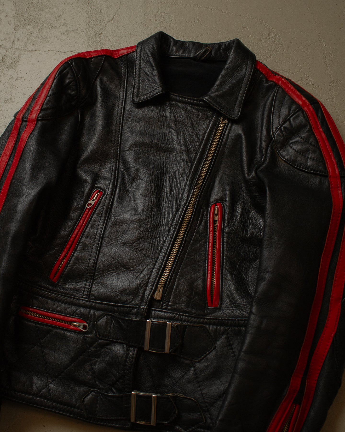 70s/80s Biker Leather Jacket black - S/M