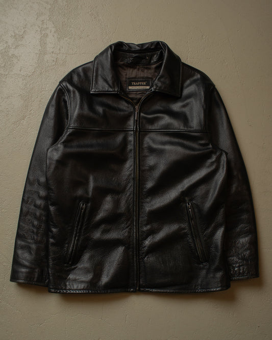 90s Trapper Leather Jacket black - XL