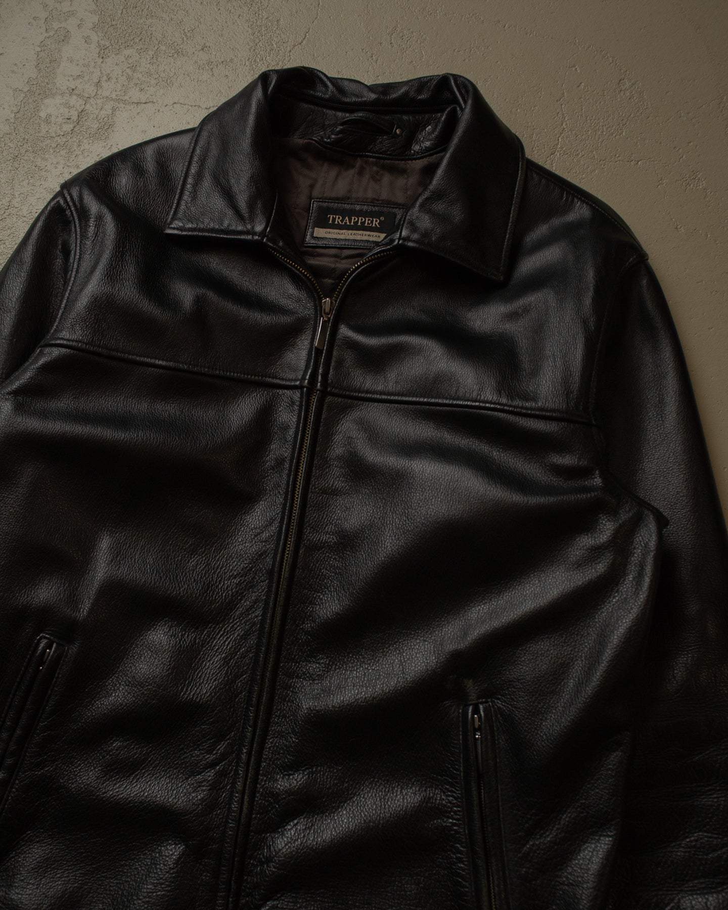 90s Trapper Leather Jacket black - XL