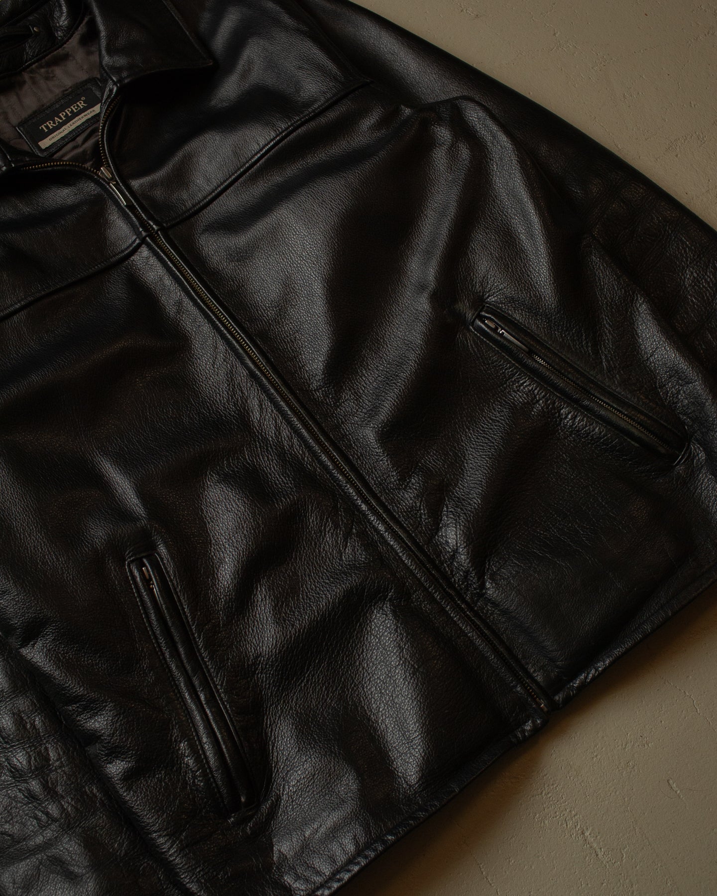 90s Trapper Leather Jacket black - XL