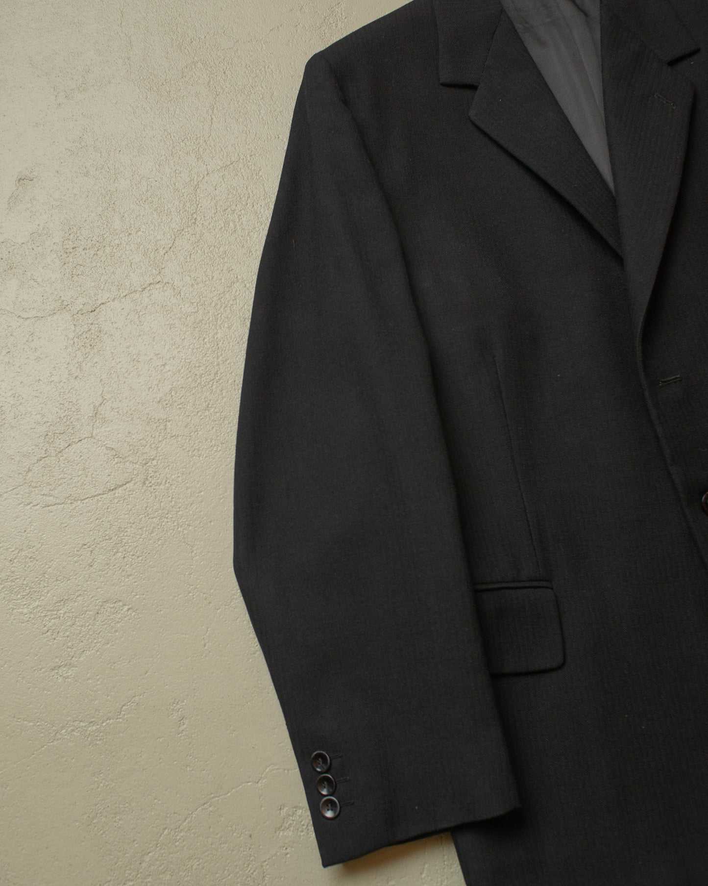 1940s German Herringbone Wool Suit black - M/L