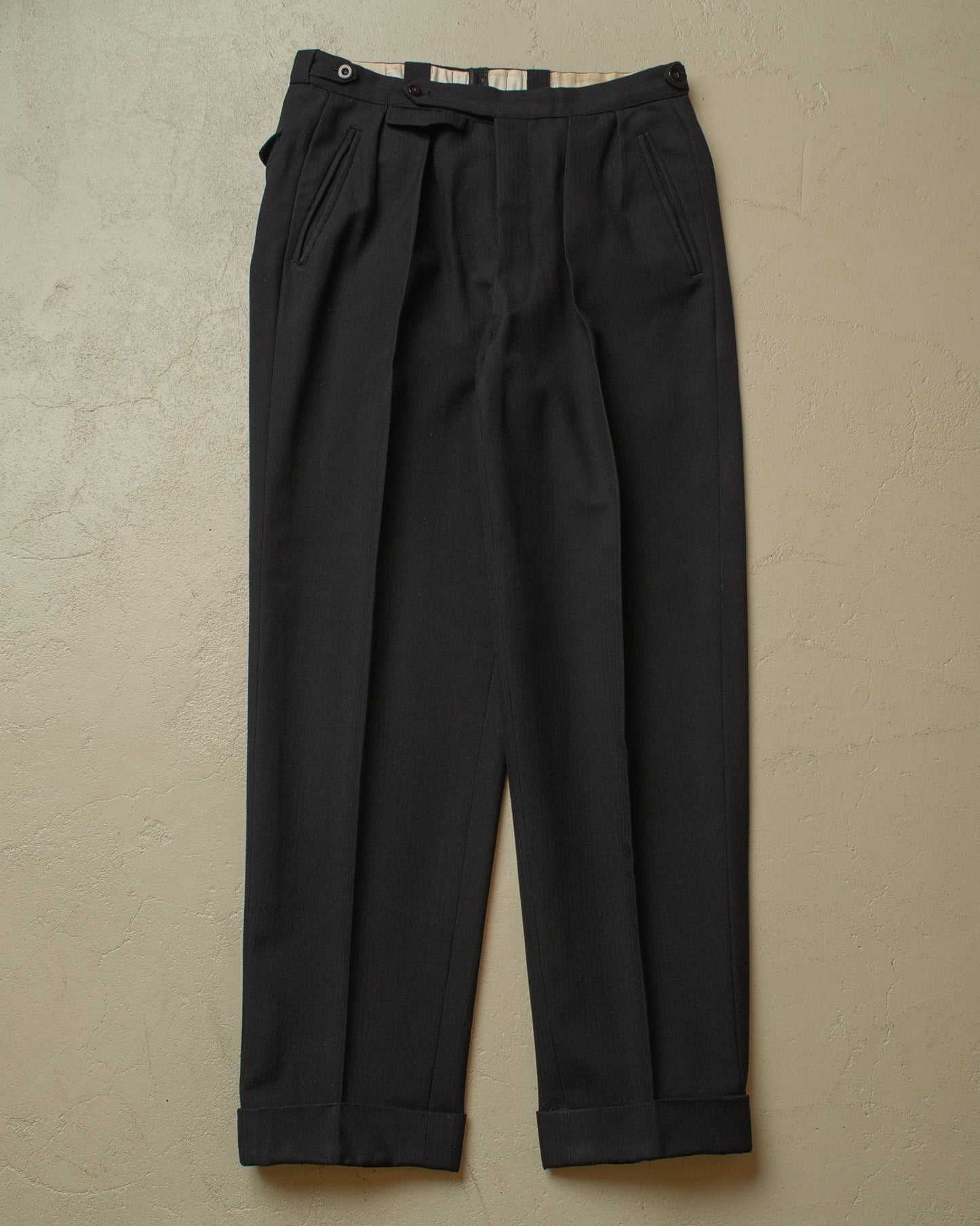 1940s German Herringbone Wool Suit black - M/L