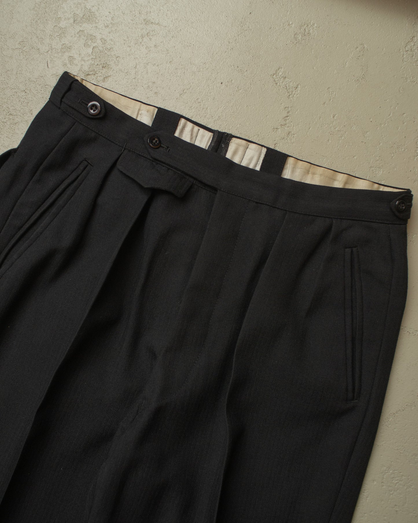 1940s German Herringbone Wool Suit black - M/L