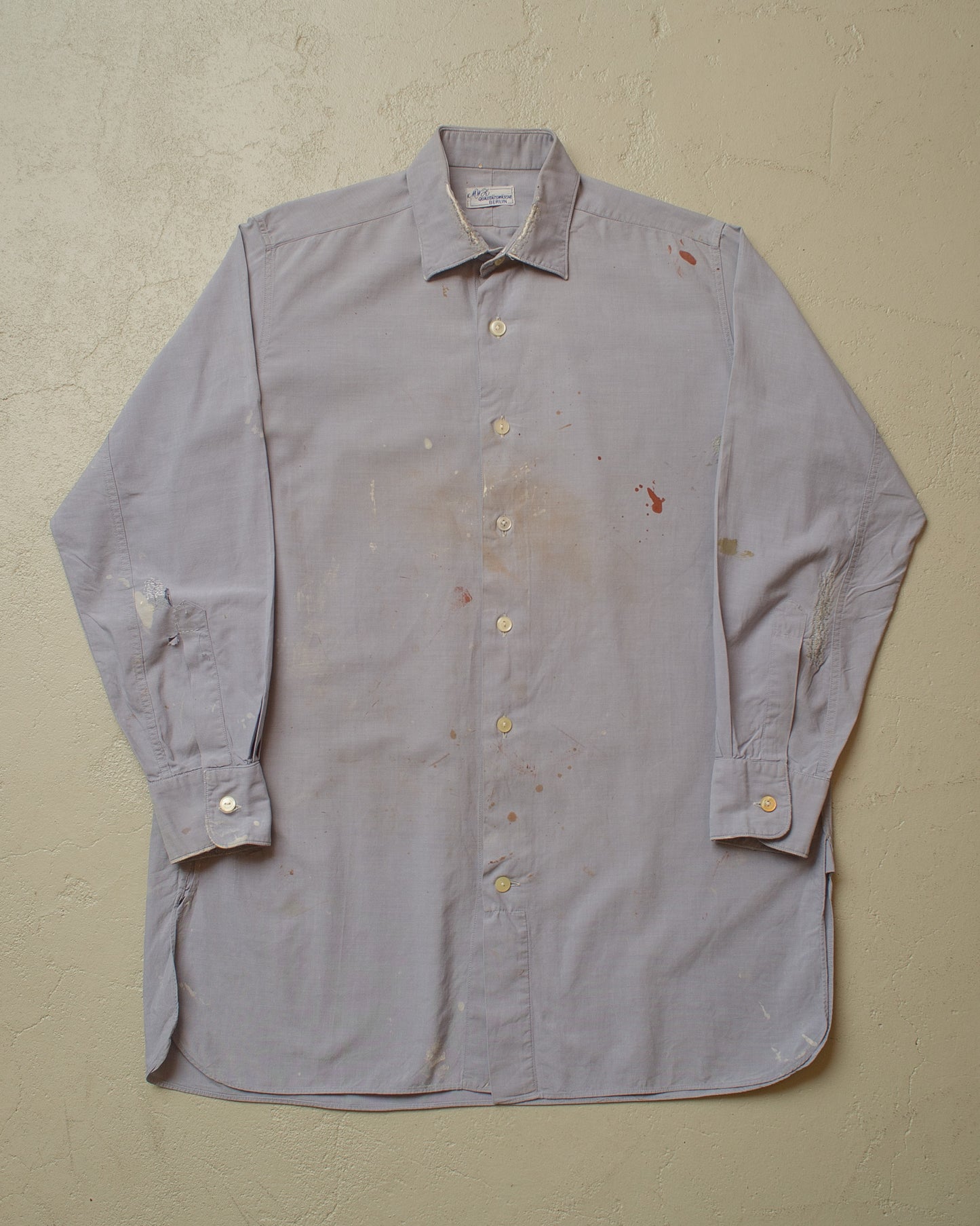 1940s German distressed MWZ Dress Shirt blue - M/L