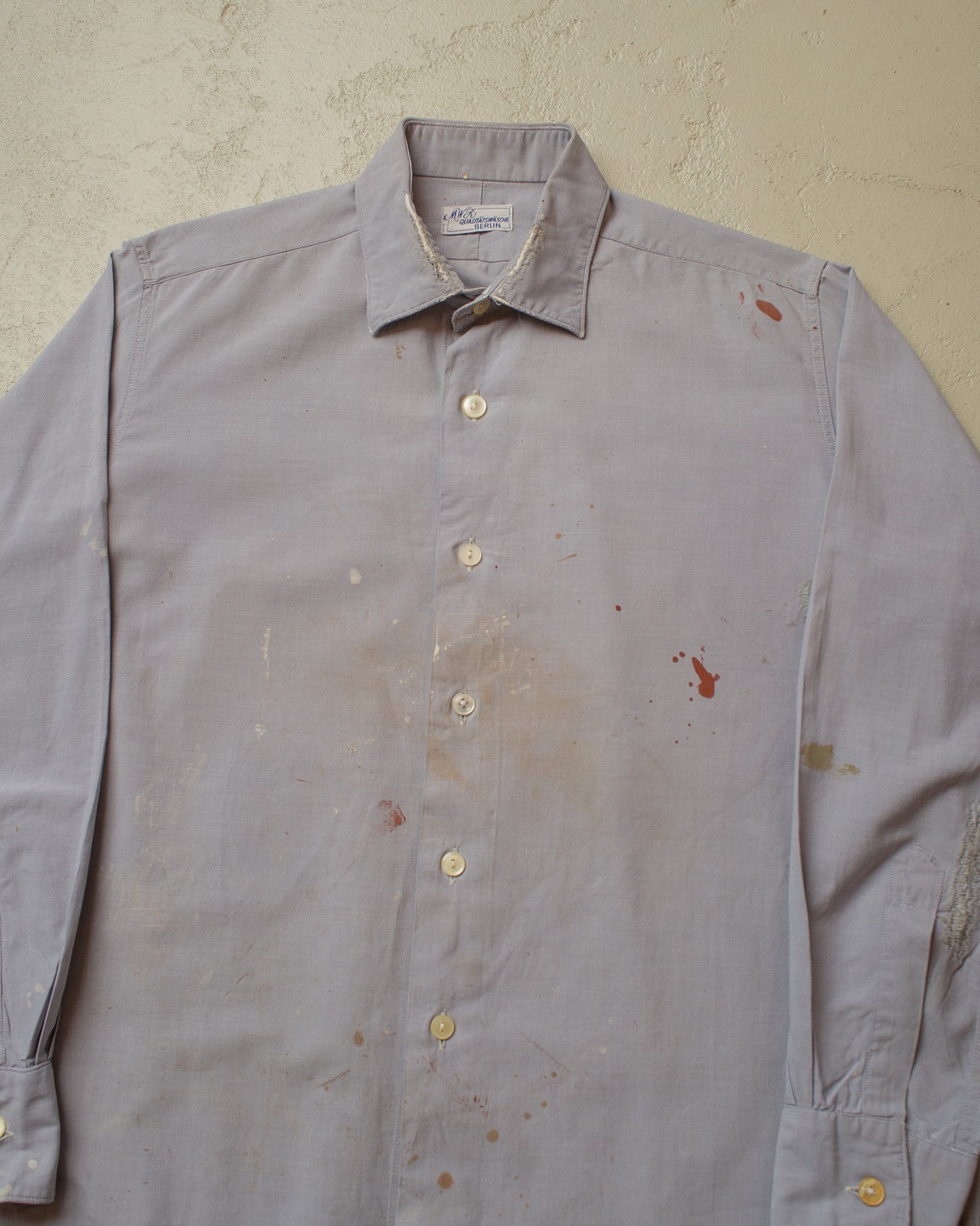 1940s German distressed MWZ Dress Shirt blue - M/L