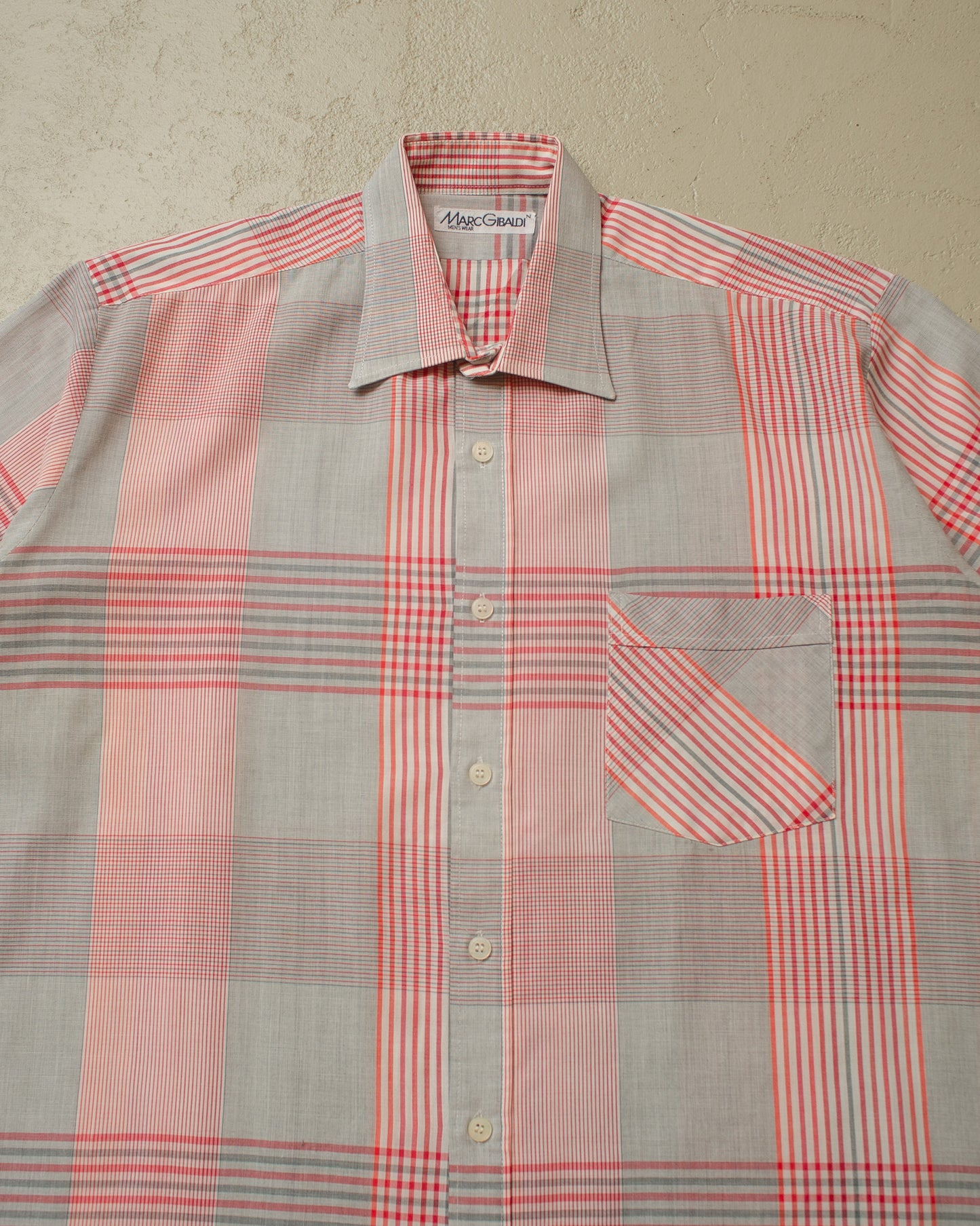 1960s unworn Marc Gibaldi checkered Short Sleeve Shirt red/grey - XL