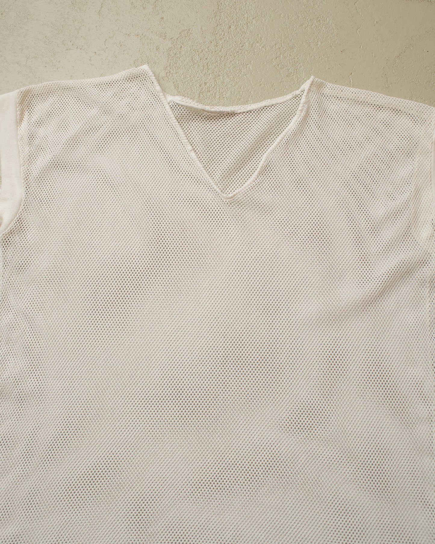 1980s V-Neck Net Shirt white - M/L