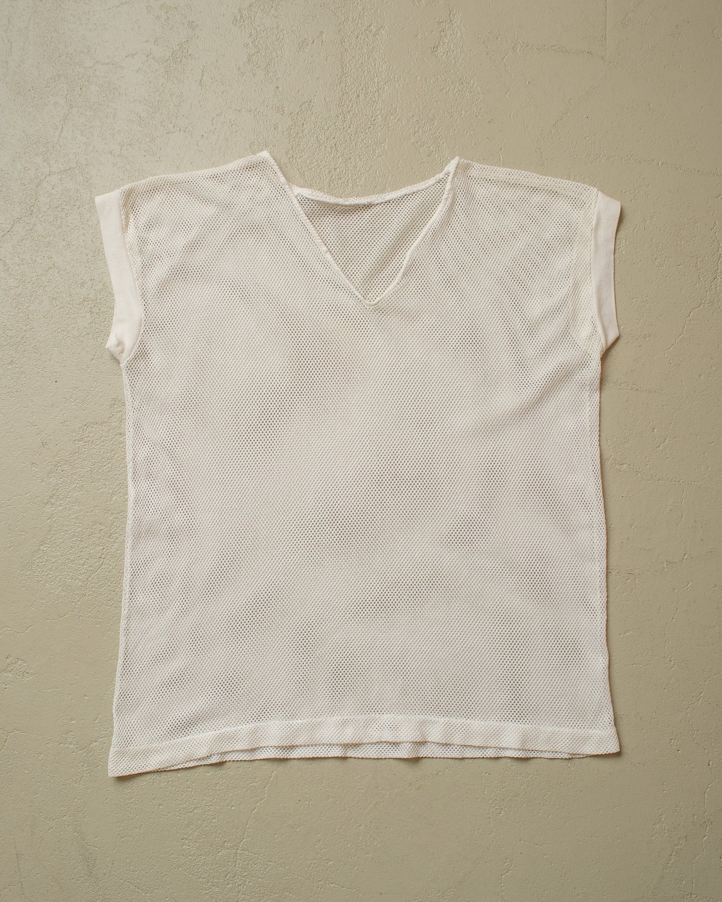 1980s V-Neck Net Shirt white - M/L