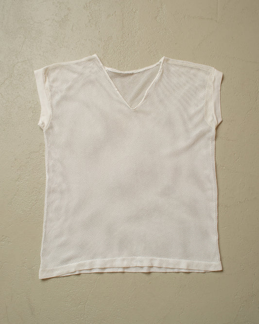 1980s V-Neck Net Shirt white - M/L