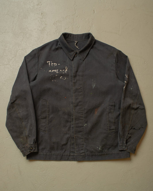 1960s/70s Soviet distressed Tanker Work Jacket black - XL/XXL