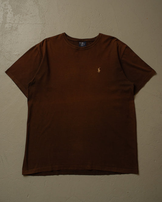 90s Sunfaded Ralph Lauren Logo T-shirt brown - L