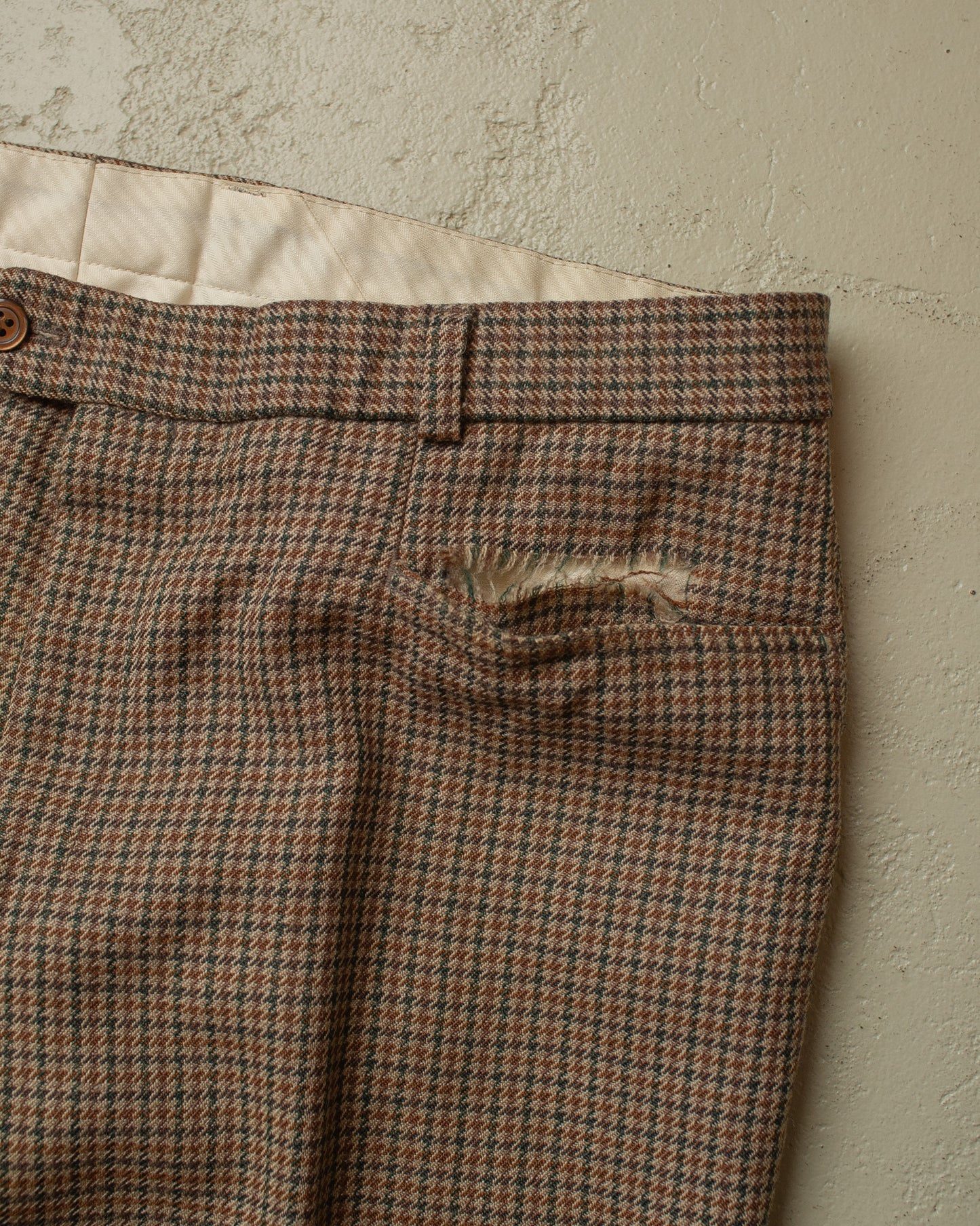 1970s checkered Suit Pants beige - W34 L32