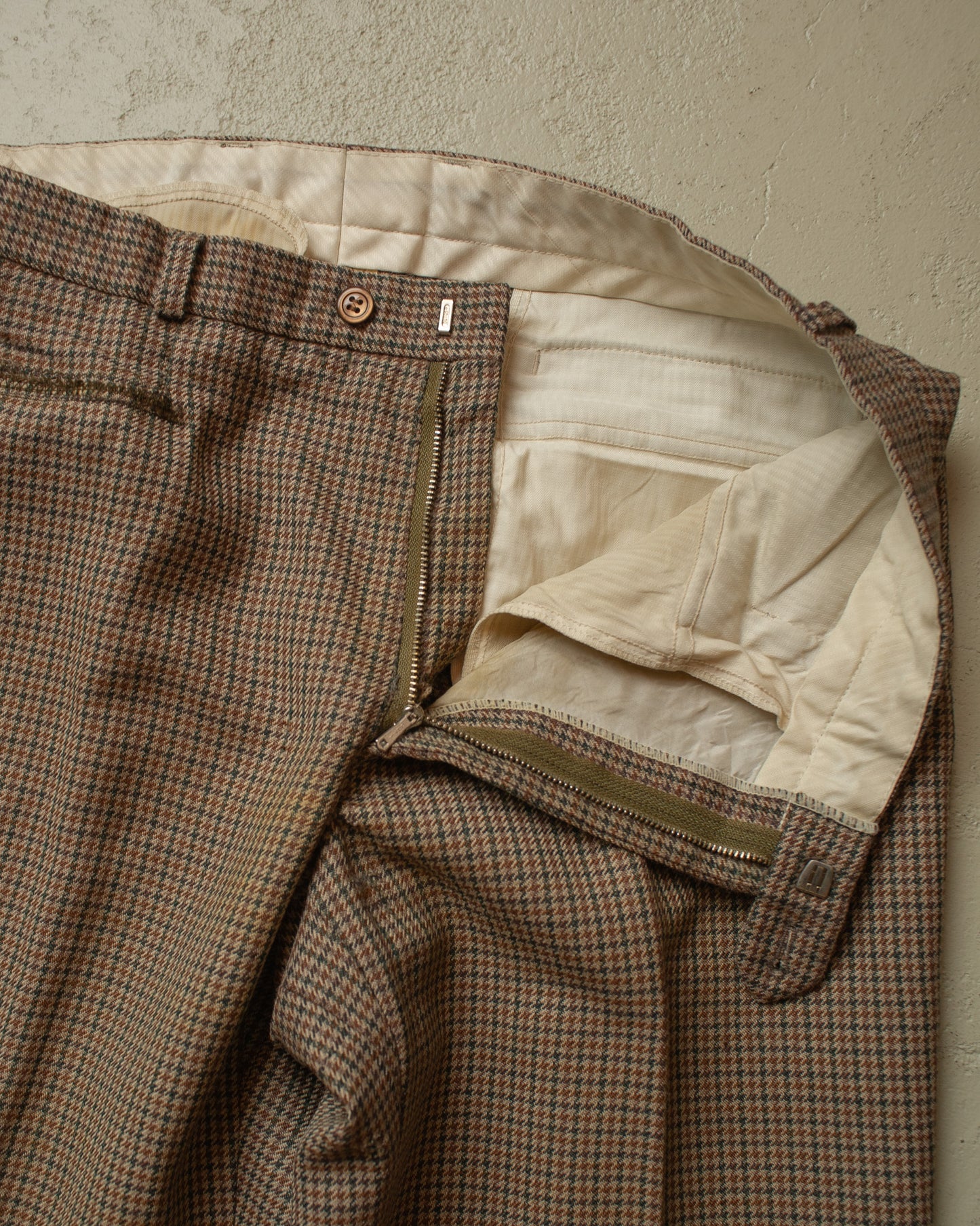 1970s checkered Suit Pants beige - W34 L32