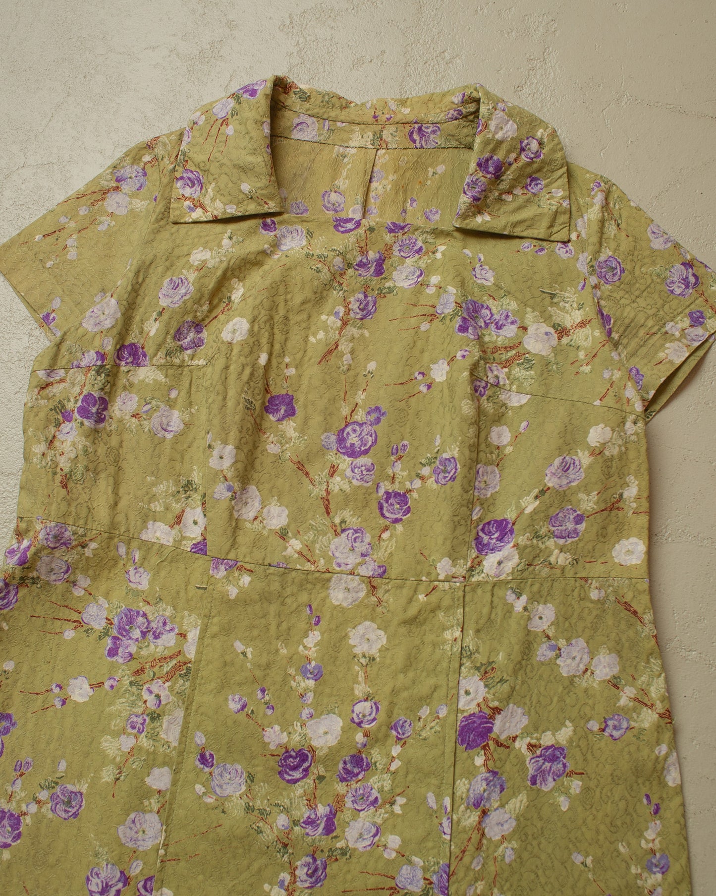 1940s/50s Womens Homemade Post War Floral Dress green - M/L