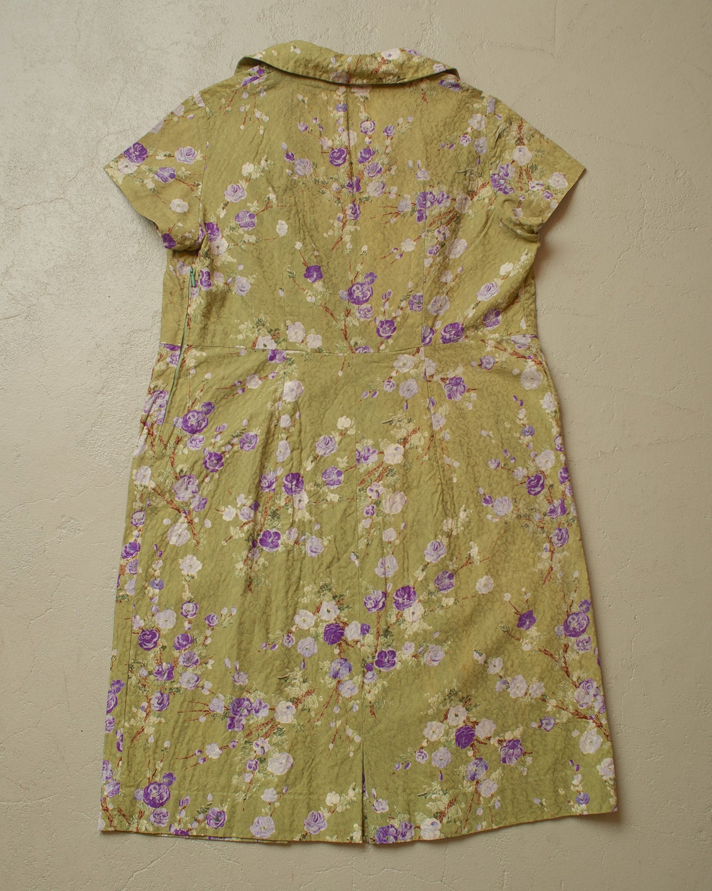 1940s/50s Womens Homemade Post War Floral Dress green - M/L