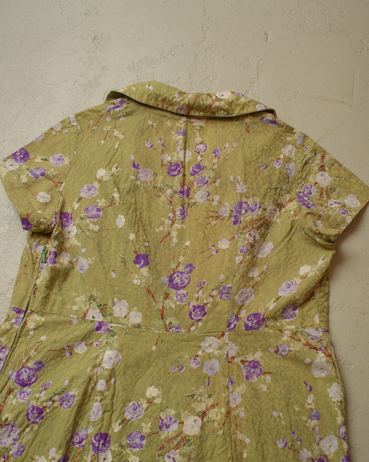1940s/50s Womens Homemade Post War Floral Dress green - M/L