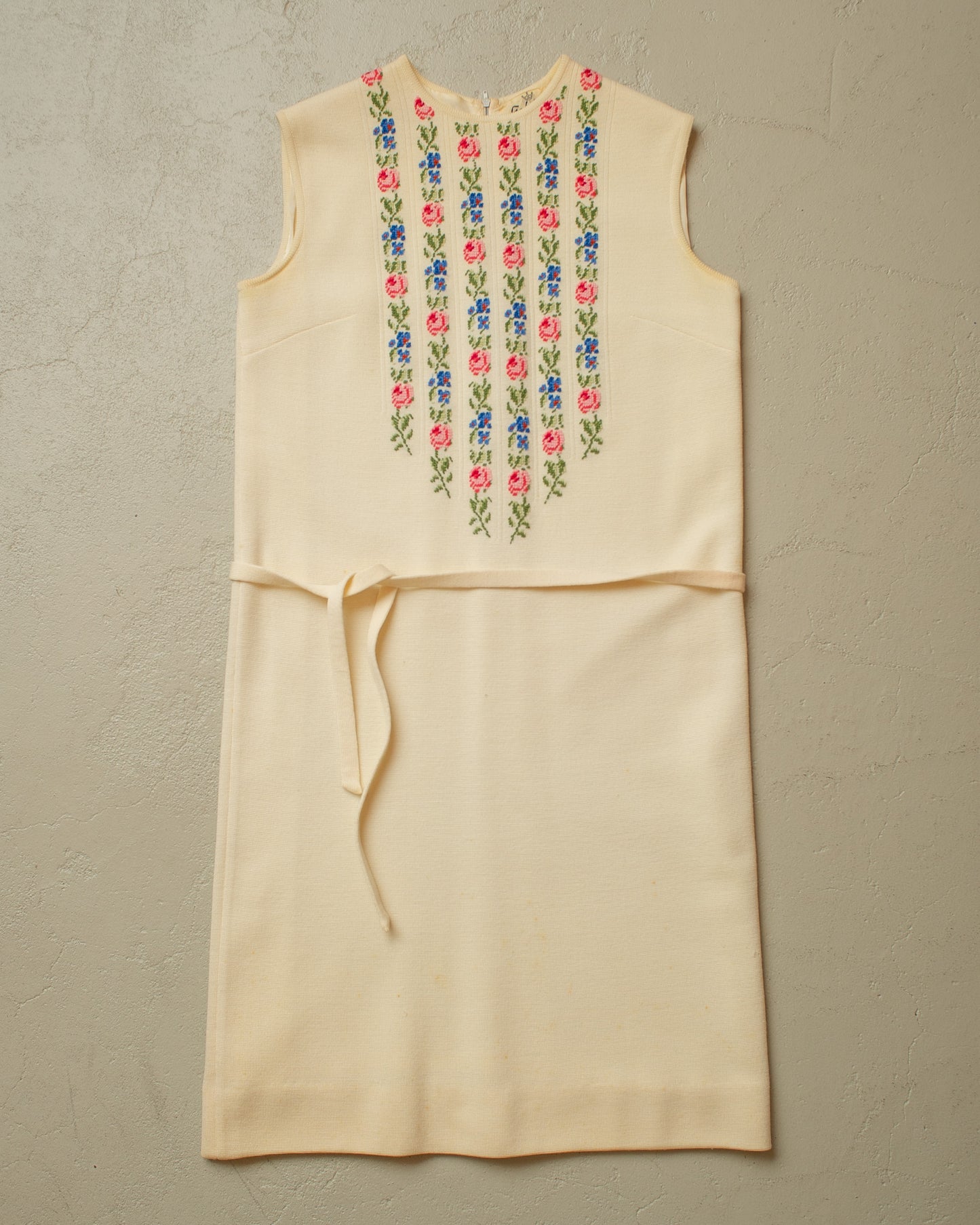 1960s/70s Womens Floral Knit Dres creme - S/M