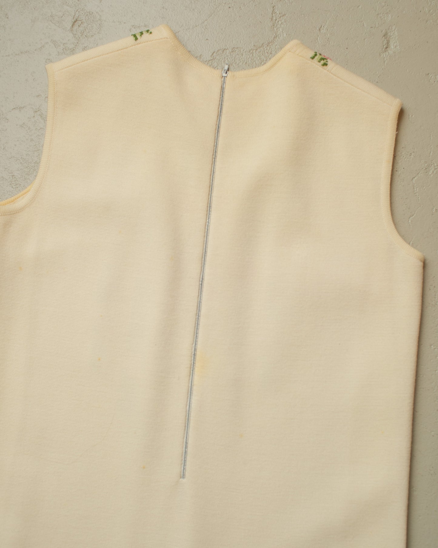 1960s/70s Womens Floral Knit Dres creme - S/M