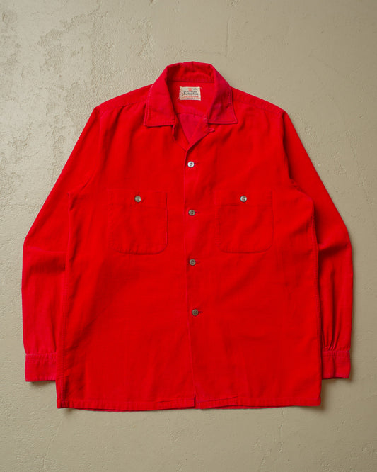 1950s Kempton Loop Collar Corduroy Shirt red - S