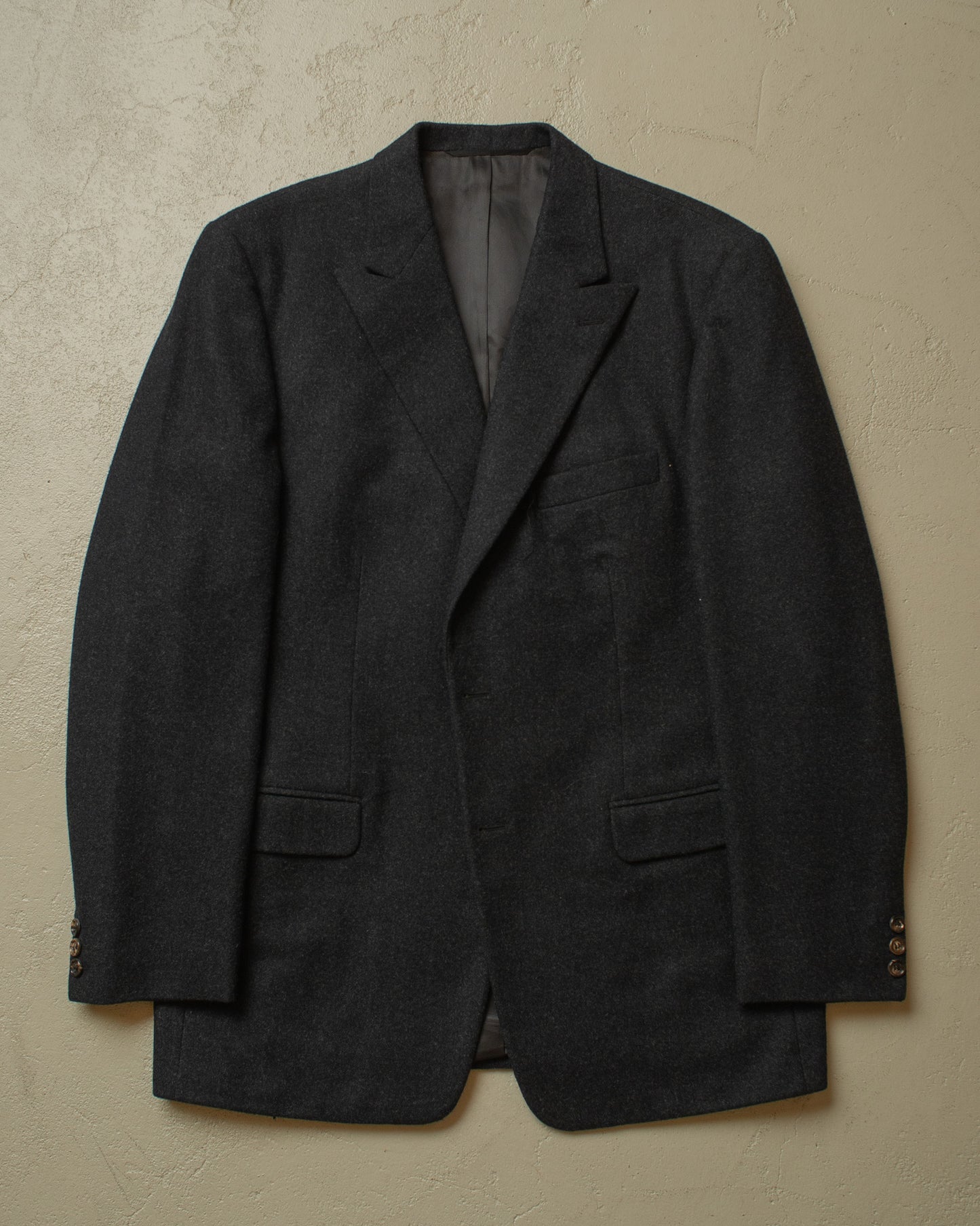 1940s German Peak Lapel Wool Suit Jacket black - L