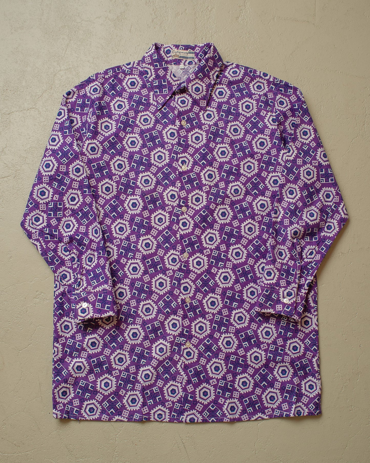 1950s/60s unworn crazy Pattern Shirt purple - M/L