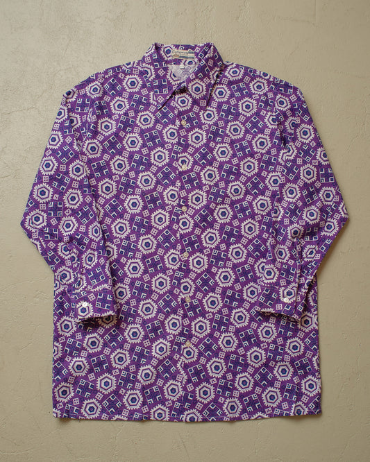 1950s/60s unworn crazy Pattern Shirt purple - M/L