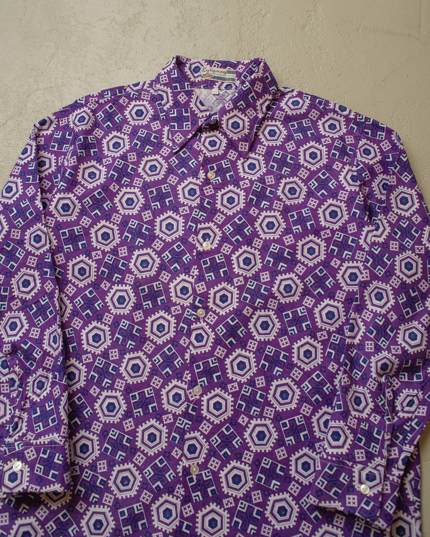1950s/60s unworn crazy Pattern Shirt purple - M/L