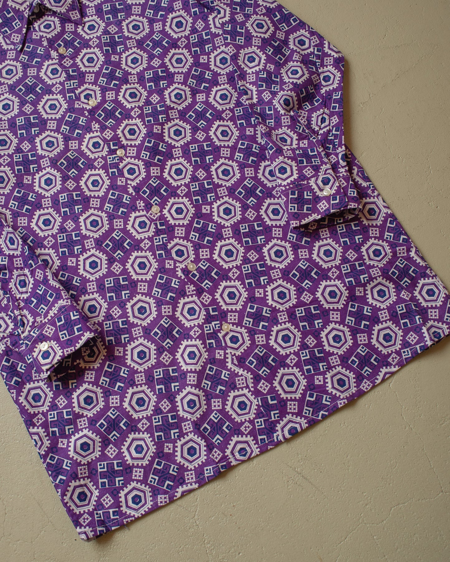 1950s/60s unworn crazy Pattern Shirt purple - M/L