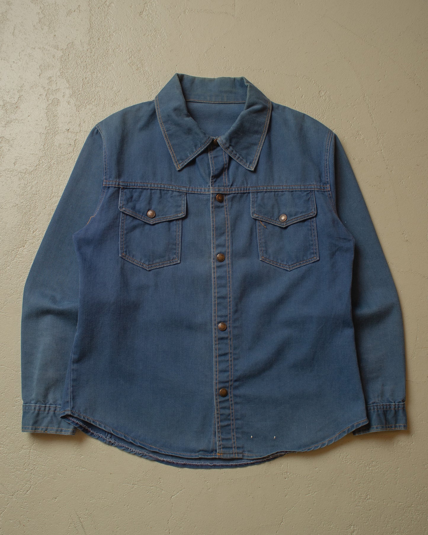 1970s Embroidered Denim Shirt Jacket navyblue - L