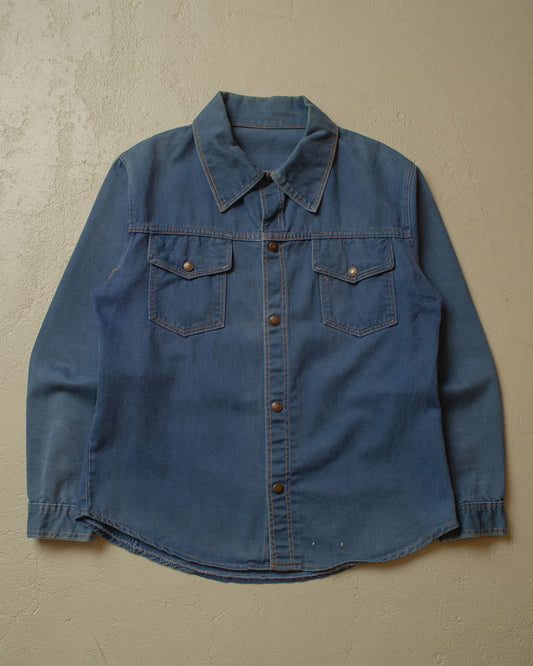 1970s Embroidered Denim Shirt Jacket navyblue - L