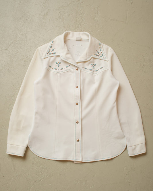 1970s Womens Beaded Western Shirt white - M